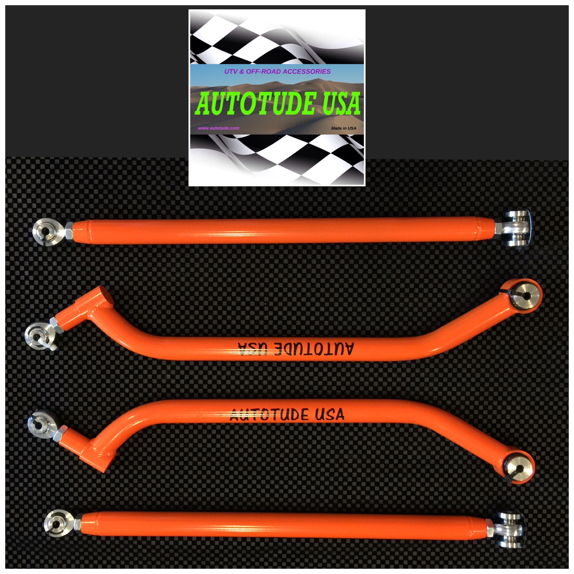 2014 to 17 Polaris RZR 1000 upper lower Max Clearance Radius Rod set ORANGE